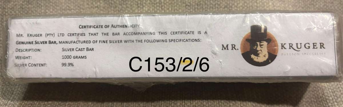 Mr KRUGER SOLID SILVER BAR