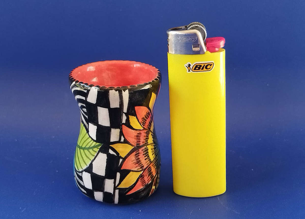 Vintage SA Studio Pottery Miniature Vase  Hand-Painted Giraffe & Floral Art