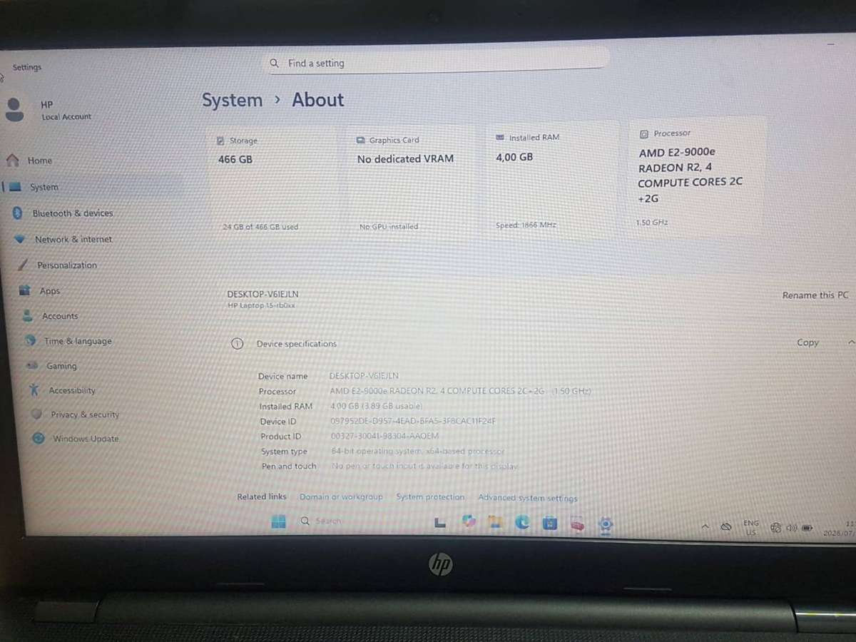 HP Laptop 15-rb0xx AMD E2-9000e | 4GB RAM | 500GB HDD | WINDOWS 11