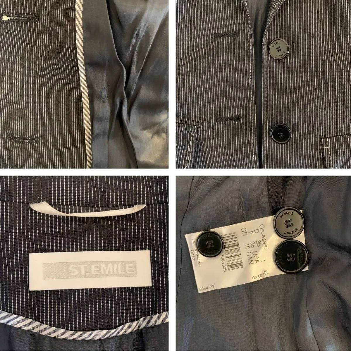 St. Emile Designer Pinstripe Blazer Jacket  Tailored Fit  Size 10