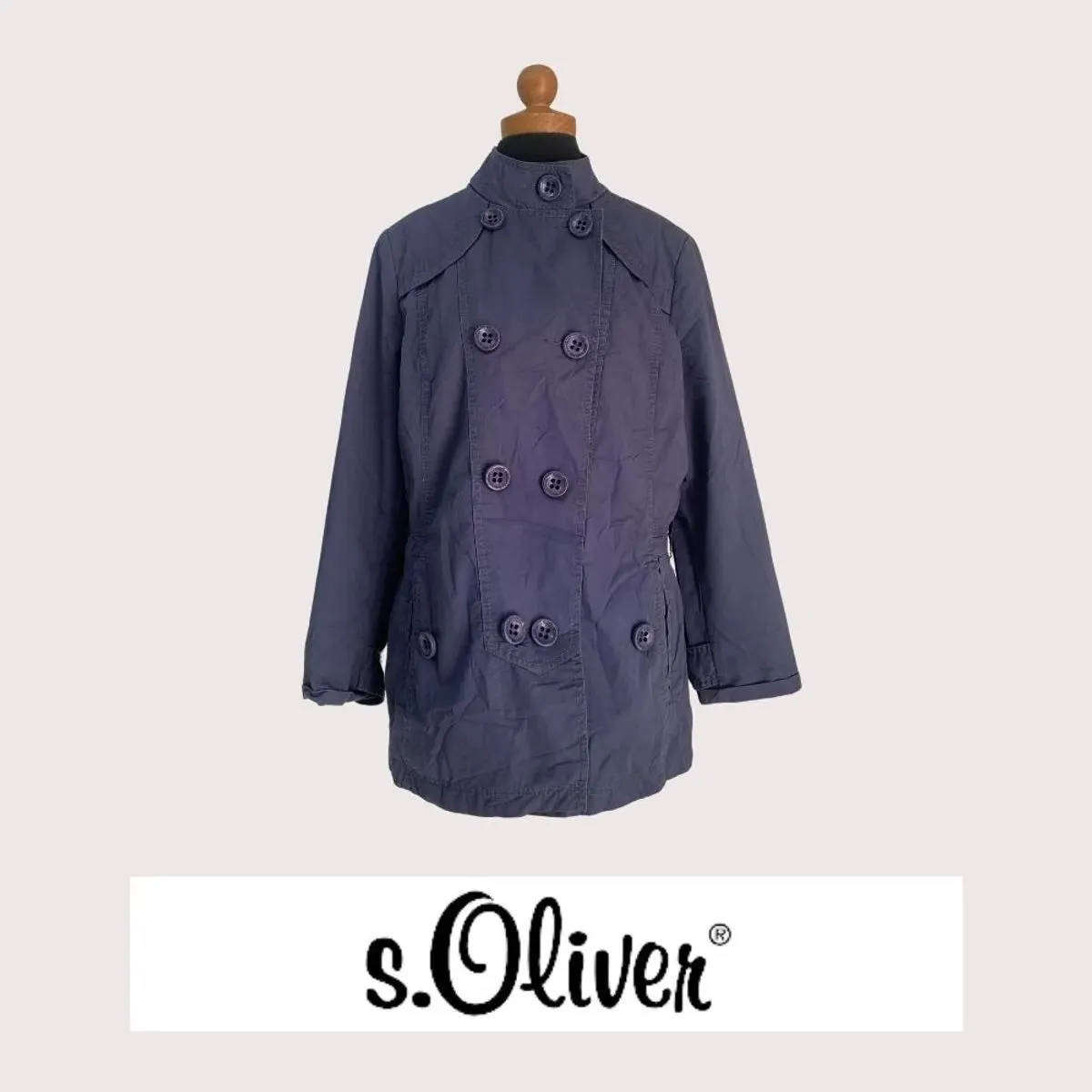 QS by S.Oliver Navy Double-Breasted Jacket  UK XL (Fits 1416)