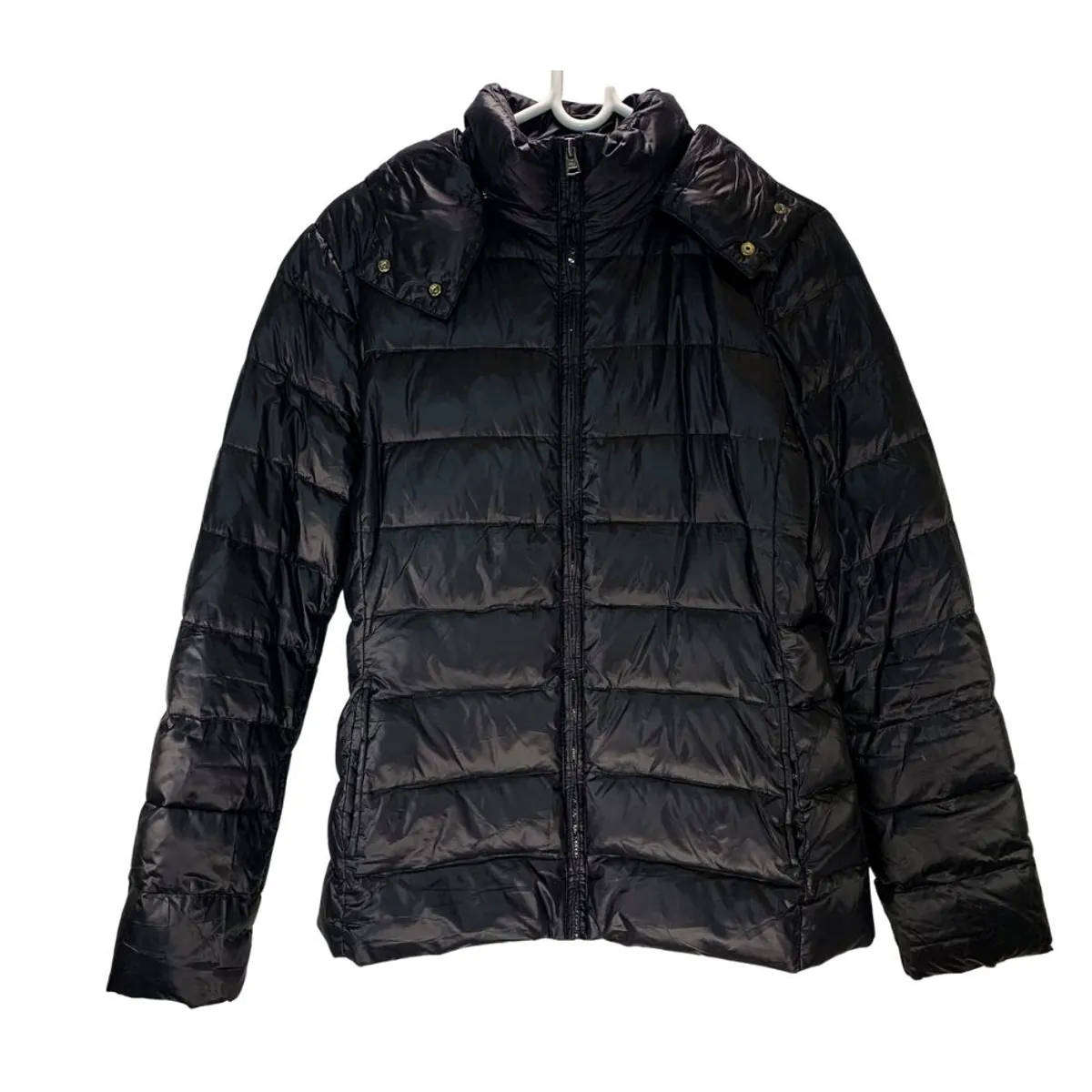 BENETTON Black Puffer Jacket  Medium  Detachable Hood Winter Coat