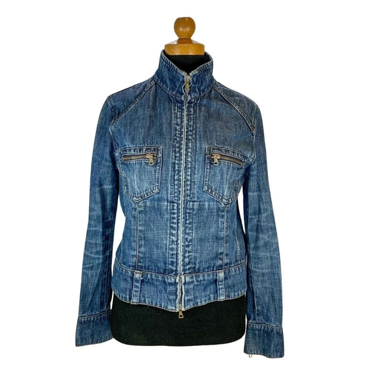 MAX&Co. Denim Moto Jacket  Size 40 (GB 8)  Italian Designer  Zip Detail