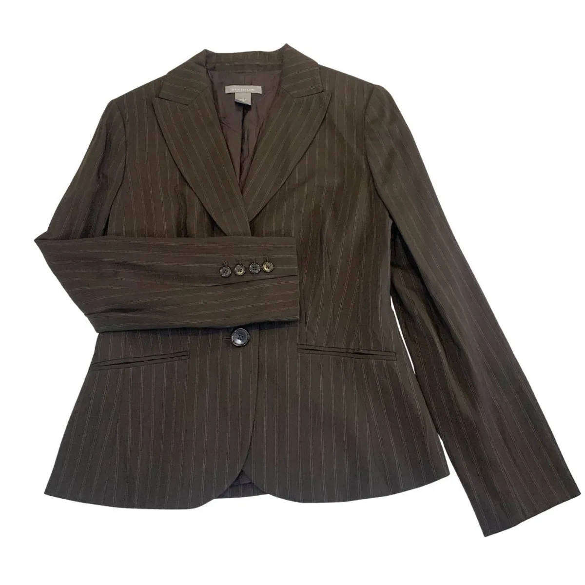 Ann Taylor Chocolate Brown Pinstripe Blazer  Tailored Fit  US 6 (SA size: 10)