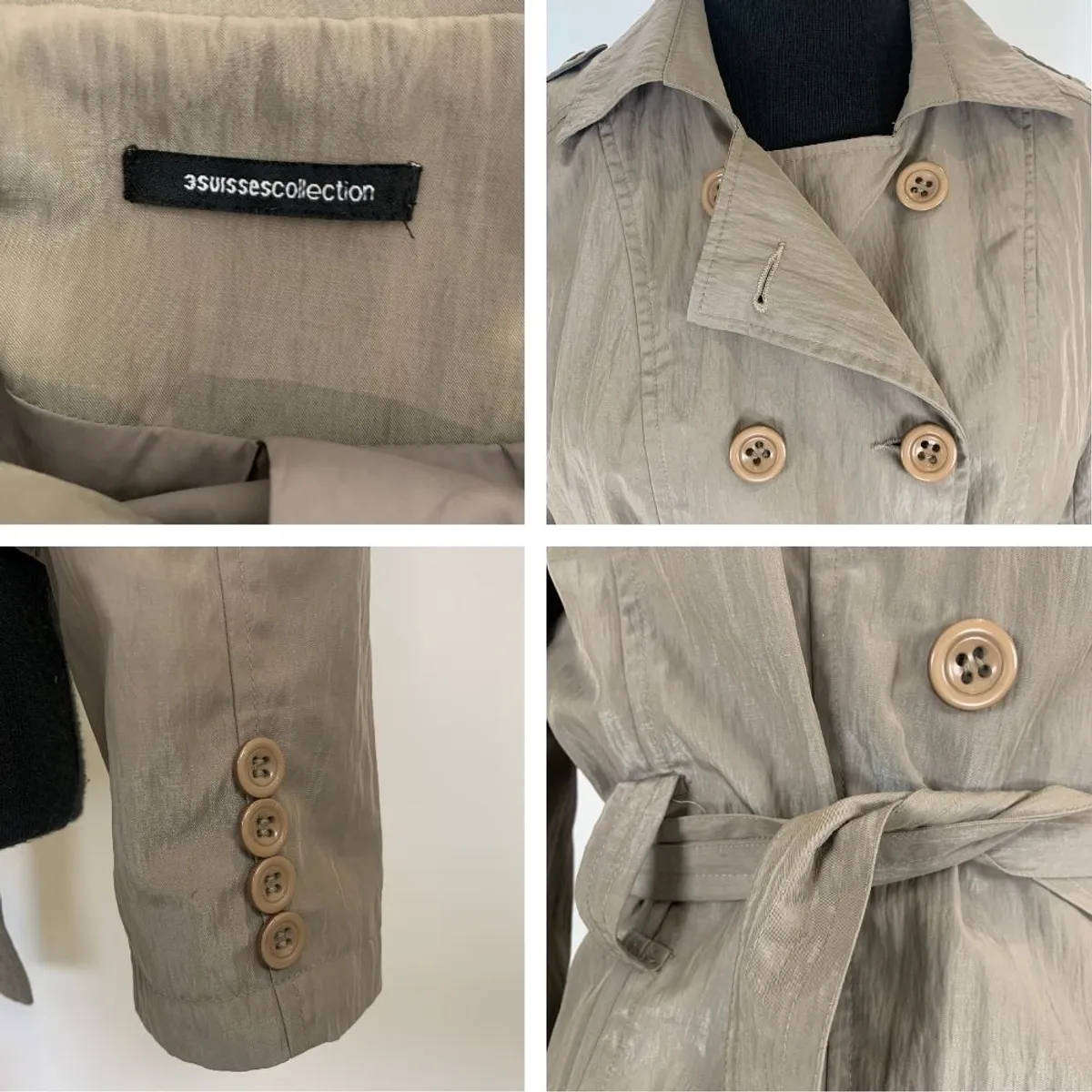 3Suisses Belted Double-Breasted Jacket  Taupe / Metallic Brown  LARGE