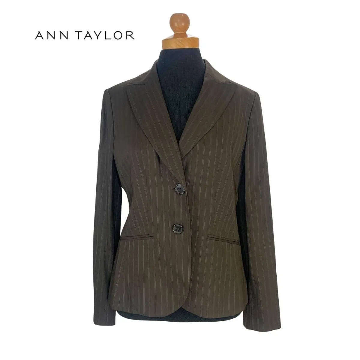 Ann Taylor Chocolate Brown Pinstripe Blazer  Tailored Fit  US 6 (SA size: 10)