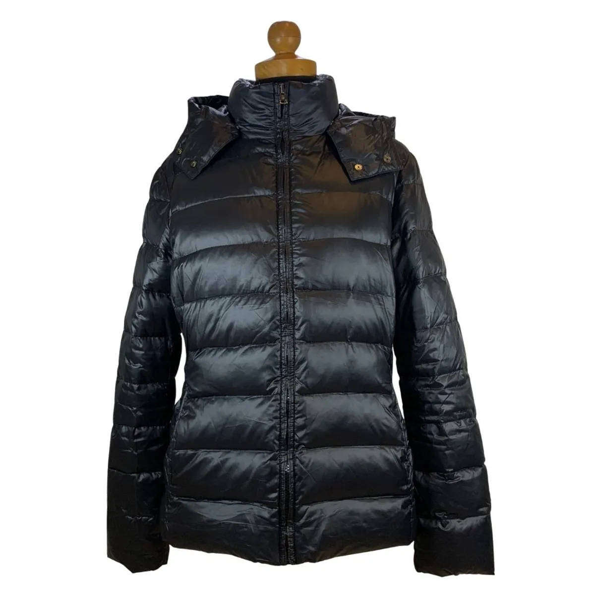 BENETTON Black Puffer Jacket  Medium  Detachable Hood Winter Coat