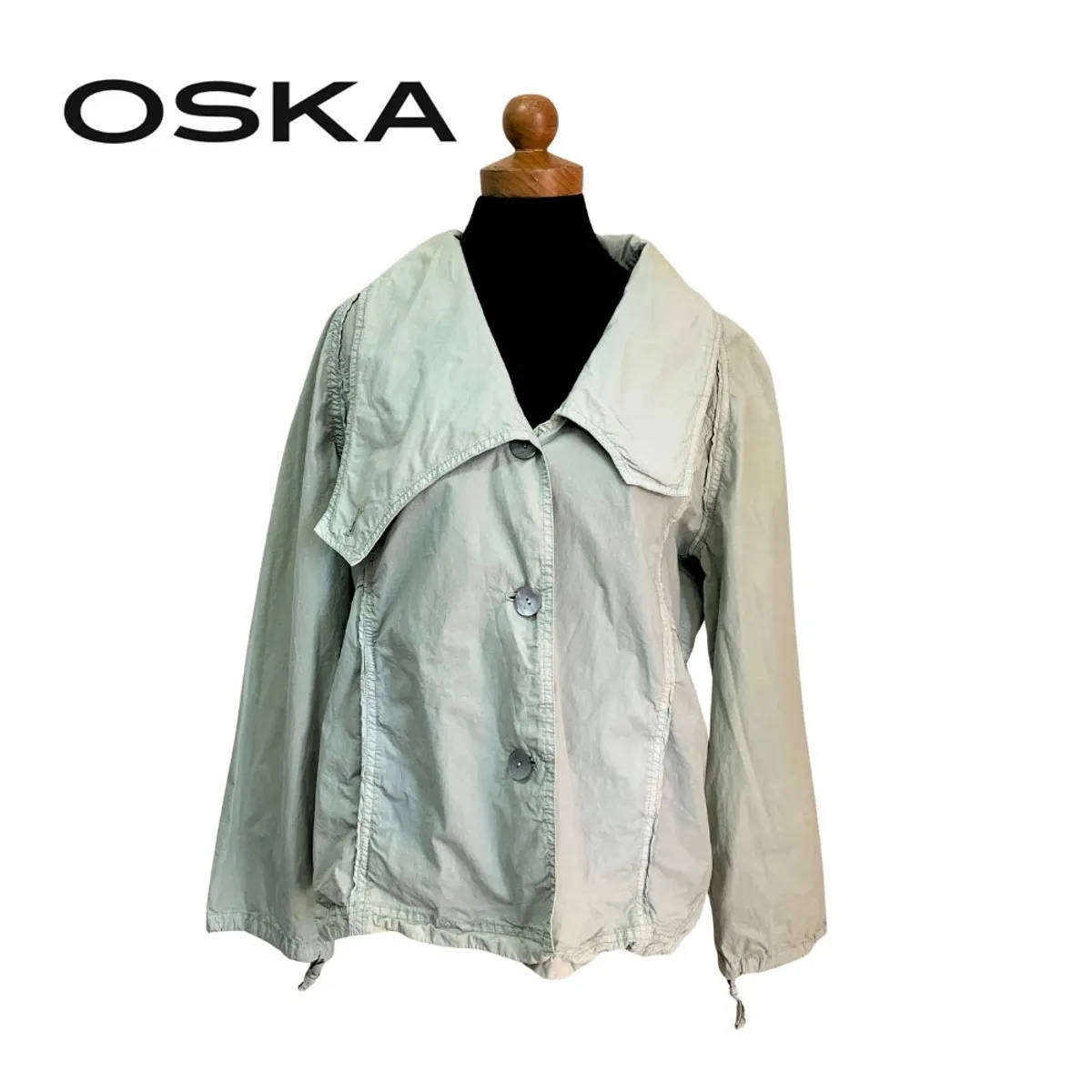 OSKA Designer Mint Green Cotton Jacket  Size 2 (SA 14)  Minimalist Tailored Jacket