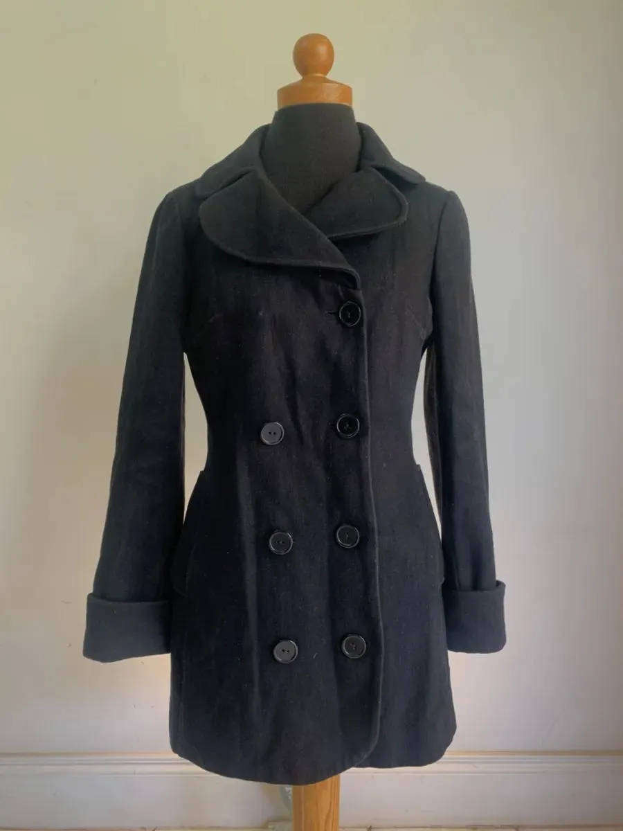 YDE ONDINE Black Wool Blend Winter Coat  Size 32 / Small  Tailored Mid-Length