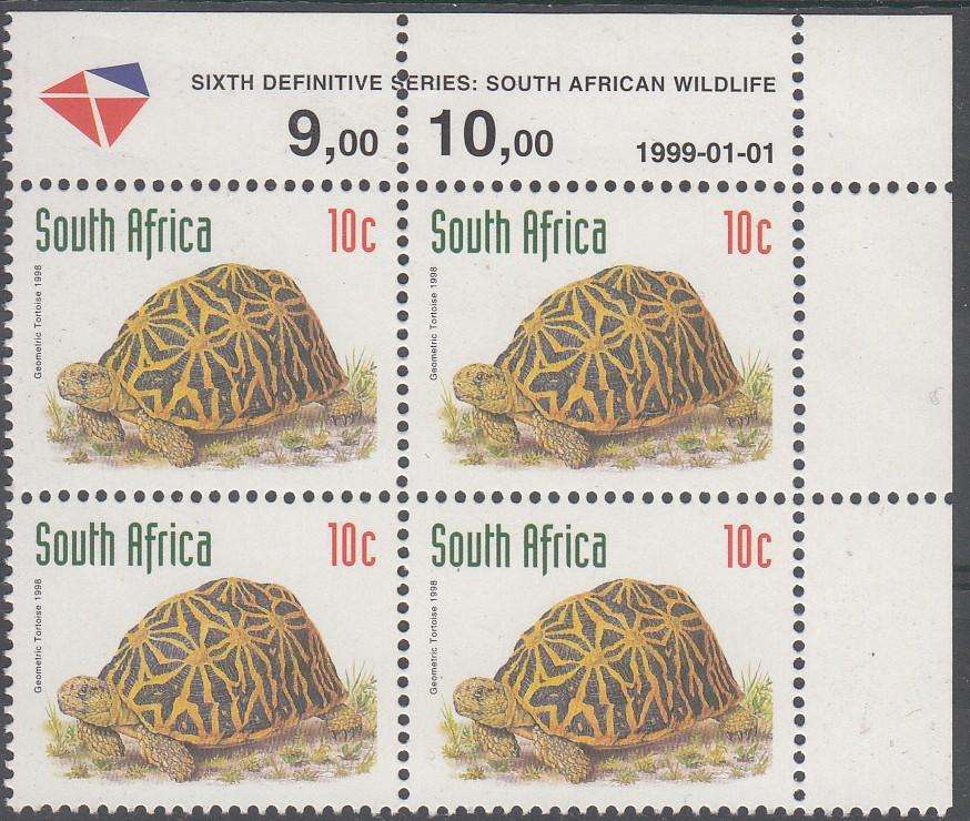 RSA 1999 REDRAWN 6th DEFINITIVE THREATENED FAUNA 10c CONTROL BLOCK (1-1-99) MNH (SACC1157a)