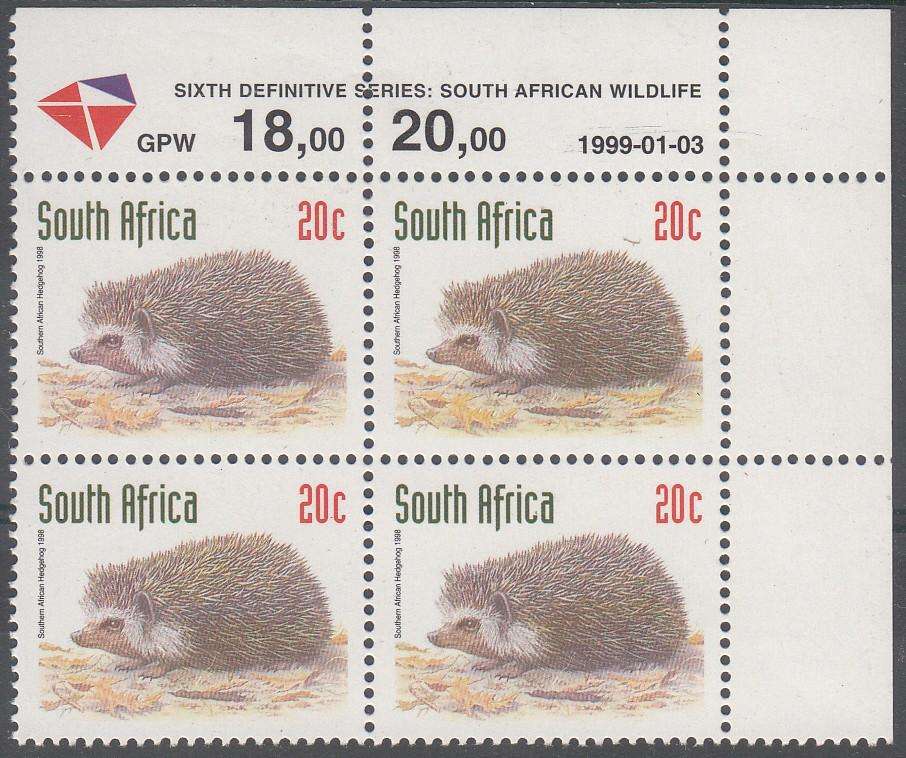 RSA 2000: 6th DEFINITIVE REDRAWN ISSUE 20c BLOCK (3-1-99) MNH (SACC 1158a)