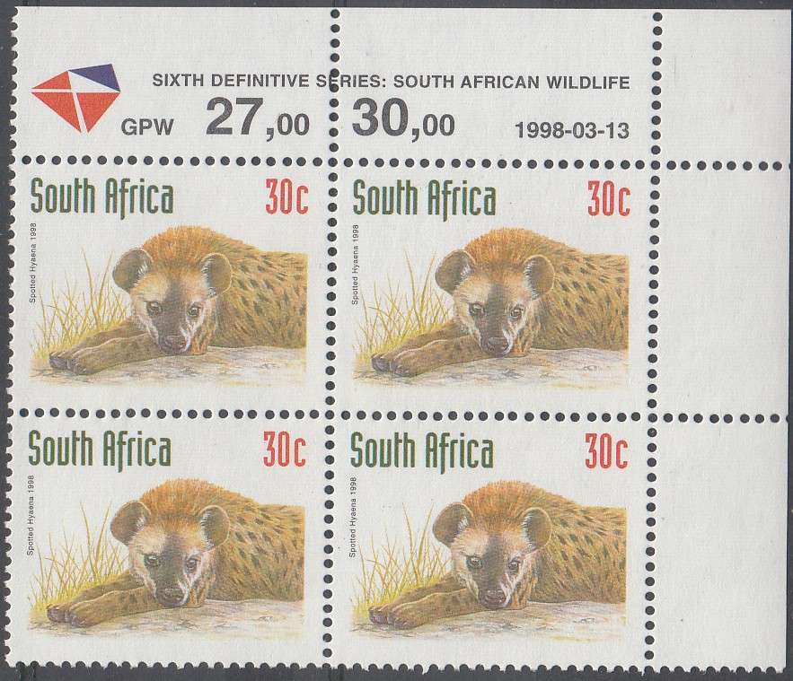 RSA 1998: 6th DEFINITIVE REDRAWN ISSUE 30c CONTROL BLOCK MNH (SACC 1159)