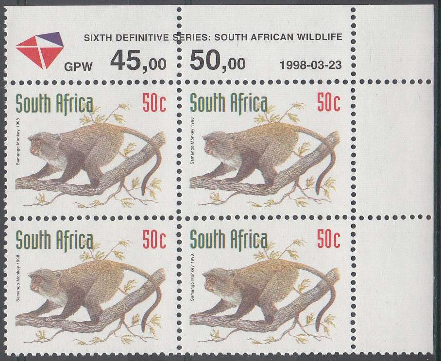 RSA 1998 REDRAWN 6th DEFINITIVE THREATENED FAUNA 50c MNH (SACC 1161)