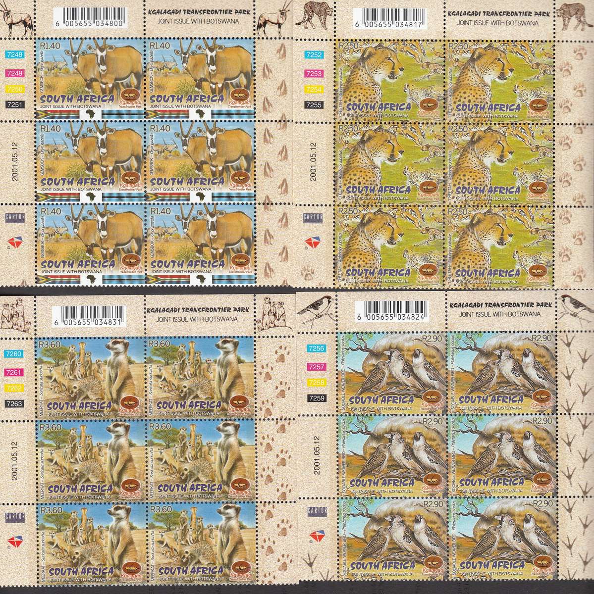 RSA 2001: KGALAGADI TRANS FRONTIER PARK FULL SET CONTROL BLOCKS MNH (SACC 1386-1389)
