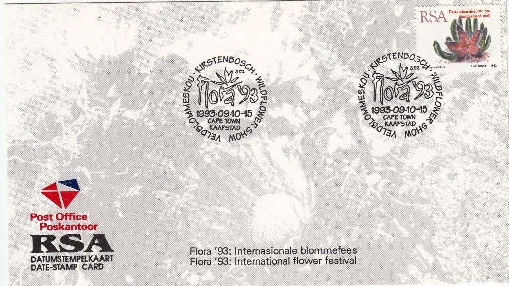 RSA DATE-STAMP CARD 1993: FLORA INT. FLOWER FESTVAL