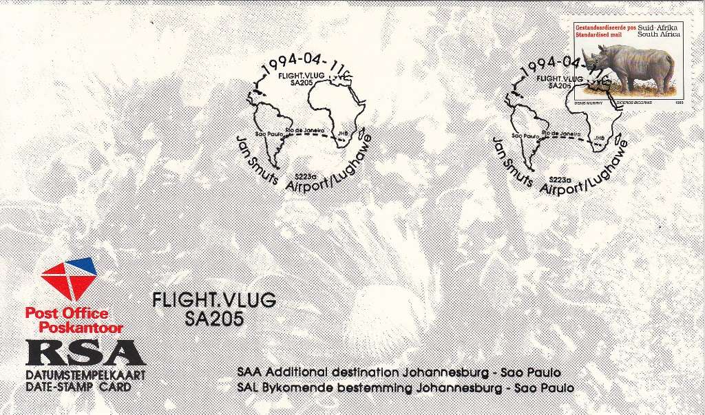 RSA DATE-STAMP CARD 1994: SAA ADD. DESTINATION SOA PALAO