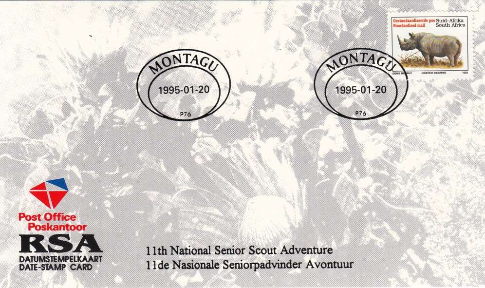 RSA DATE-STAMP CARD 1995: 11th SENIOR SCOUT ADVENTURE - MONTAGU