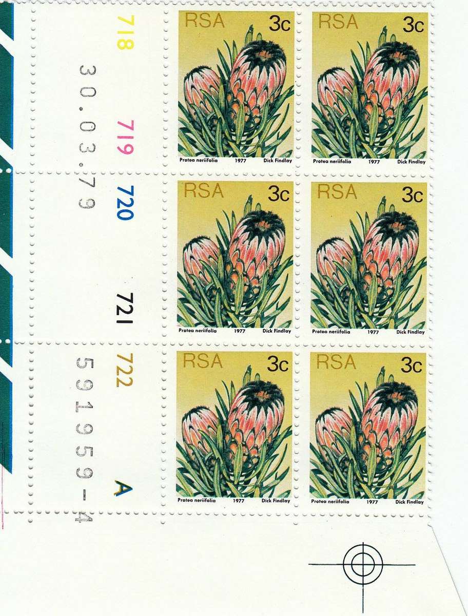 RSA 1978 3rd DEFINITIVE ISSUE 3c CONTROL BLOCKS OF 6 PANES A+B  DATED 30/3/1979 (SACC420)