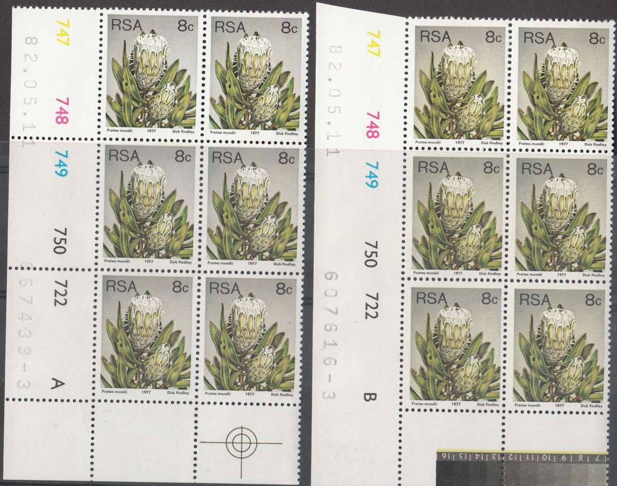 RSA 1982: 3rd DEFINITIVE ISSUE 8c CONTROL BLOCKS OF 6 PANES A + B (11.5.82) MNH (SACC425a)