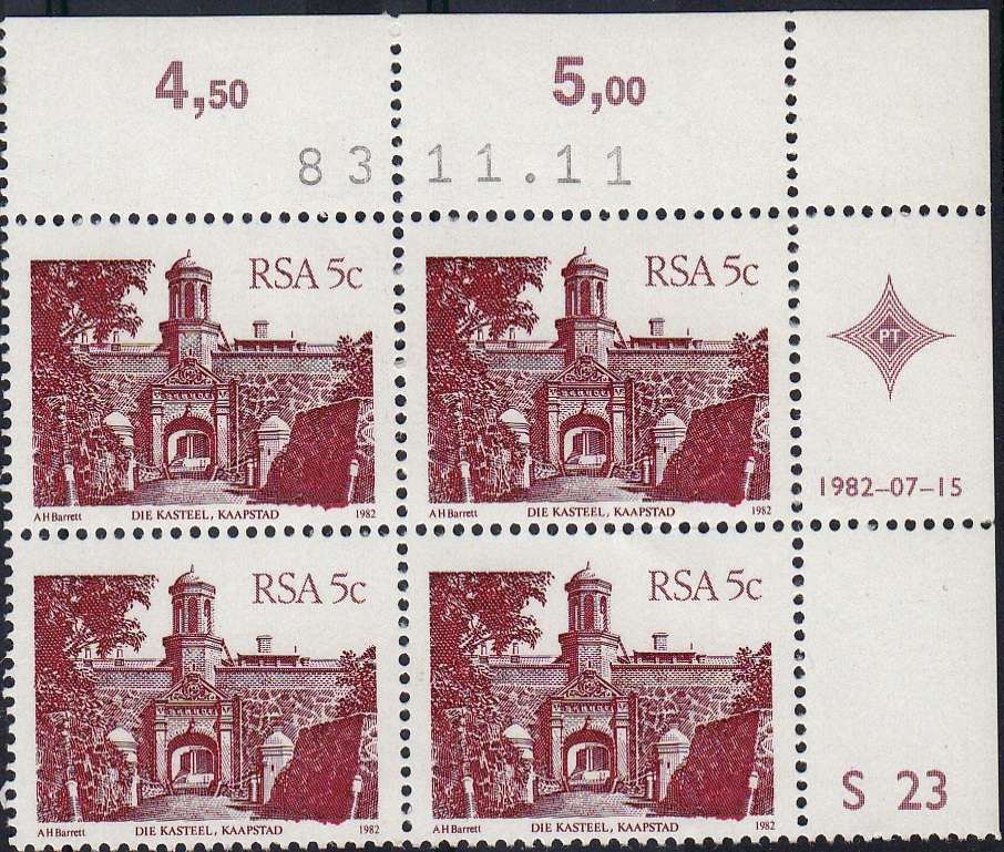 RSA 1982 4th DEFINITIVE ISSUE 5c CONTROL BLOCK OF 4 CYLINDER NO S23 (11-11-83) MNH (SACC 519a)