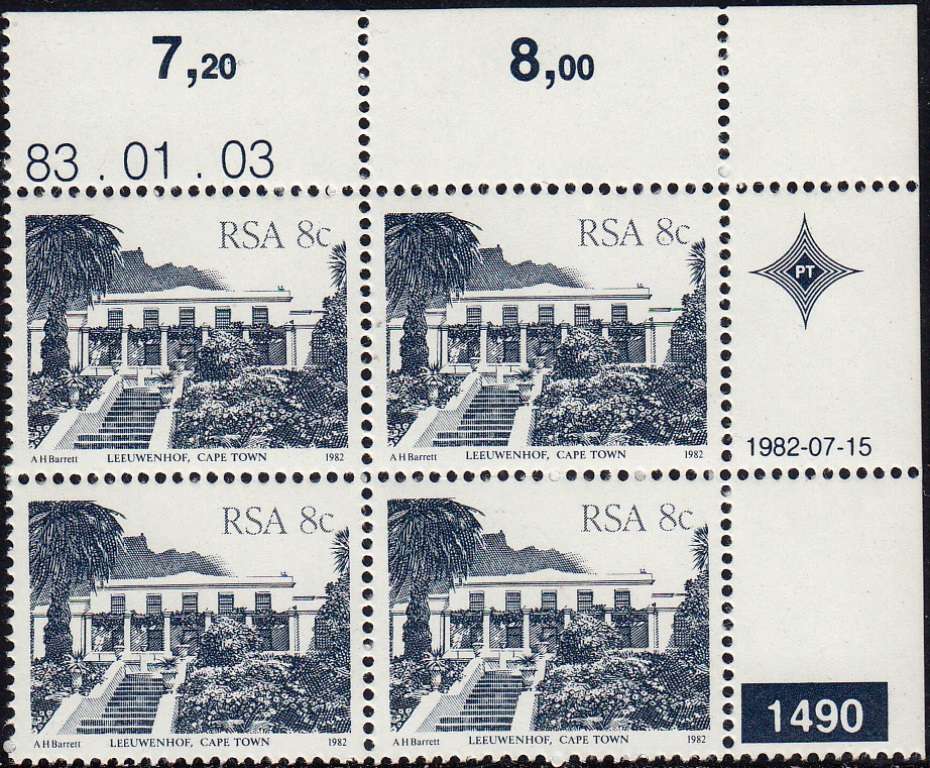 RSA 1986: 4th DEFINITIVE ISSUE 8c CONTROL BLOCK (1490) MNH (SACC 522a)