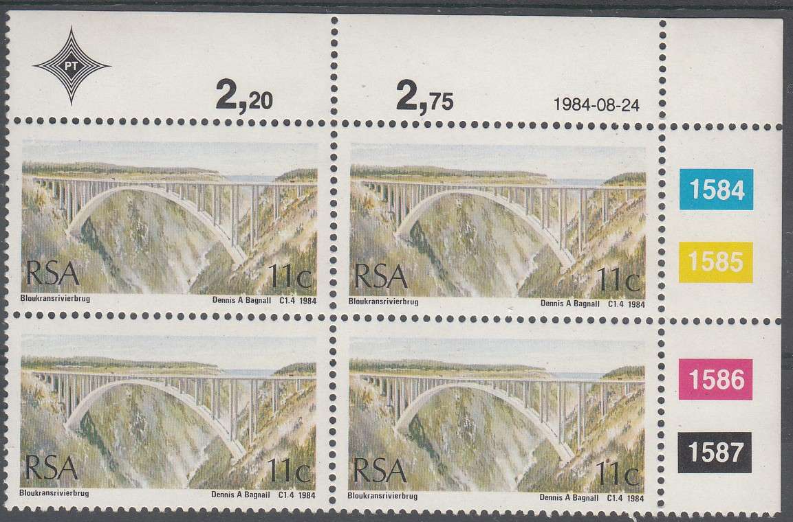 RSA 1984:SOUTH AFRICAN BRIDGES 11c CONTROL BLOCK MNH (SACC 567)