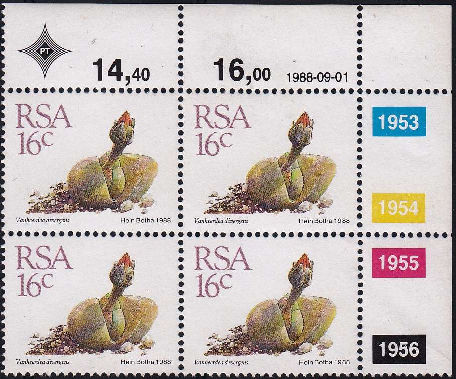 RSA 1988: 5th DEFINITIVE ISSUE SUCCULENTS 16c CONTROL BLOCK MNH (SACC 673)