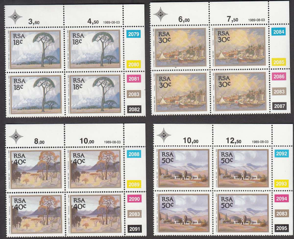RSA 1989 PAINTINGS BY PIERNEEF FULL SET CONTROL BLOCKS MNH (SACC 704-707)
