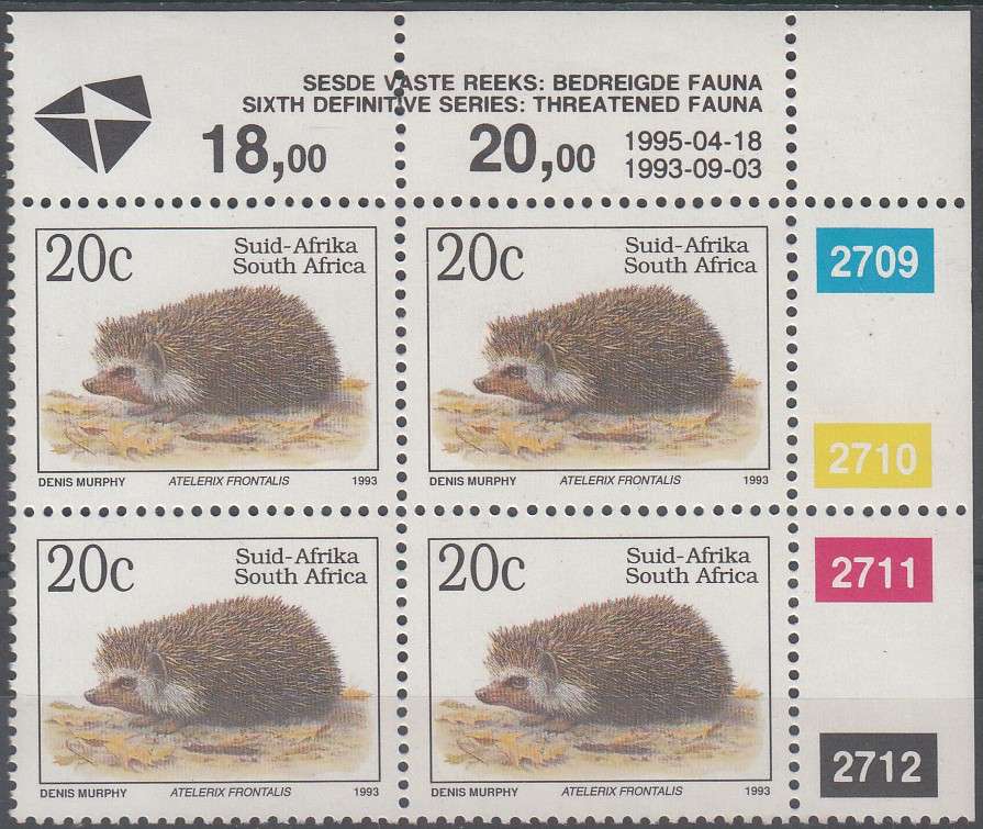 RSA 1995: 6th DEF ISSUE TREATENED FAUNA 20c CONTROL BLOCK MNH (SACC 829) - LATIN