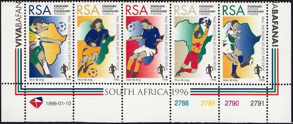 RSA 1996: AFRICAN CUP OF NATIONS SETENANT STRIP OF 5 MNH (SACC 933-937)