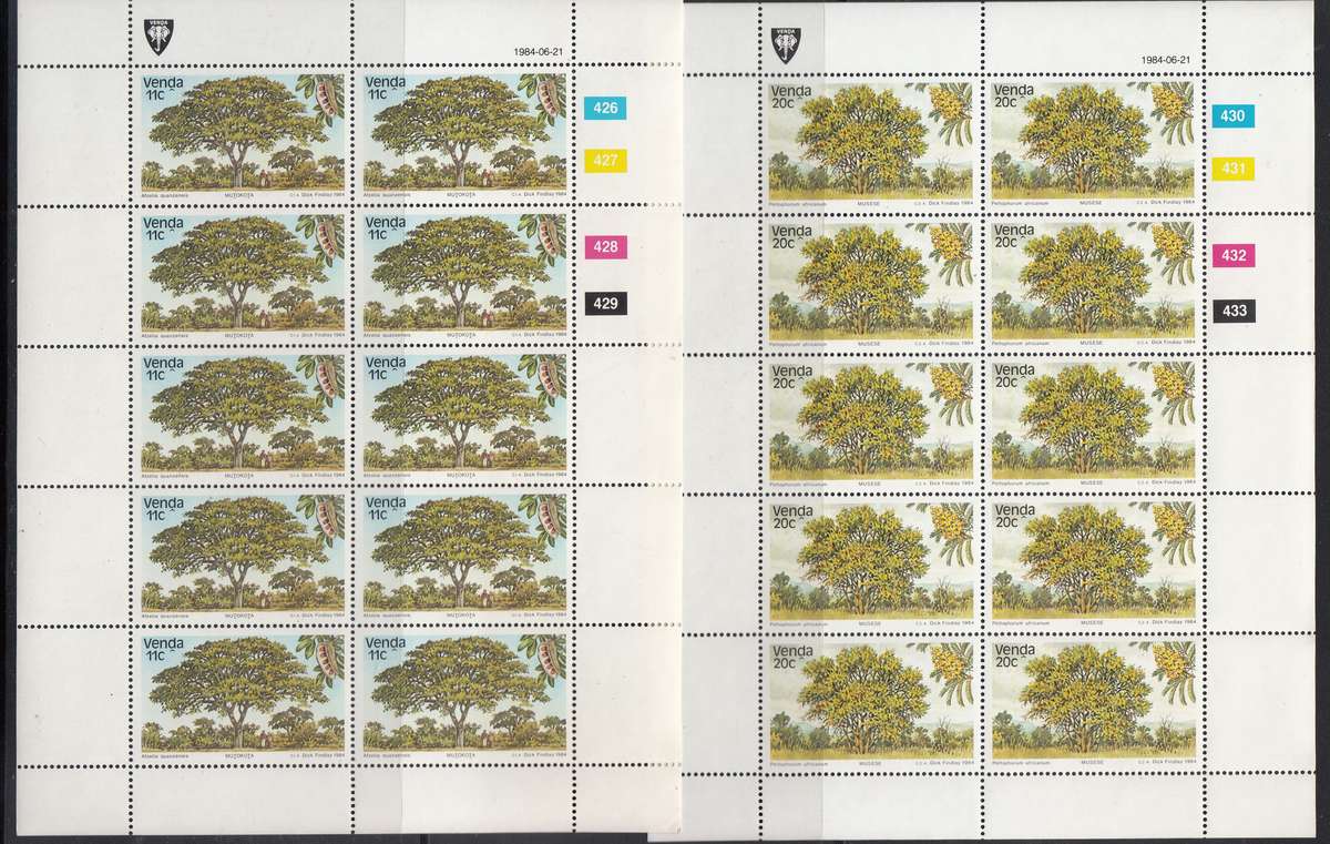 VENDA 1984: INDIGENOUS TREES (3rd) FULL SET OF SHEETS OF 10 MNH (SACC 96-99)