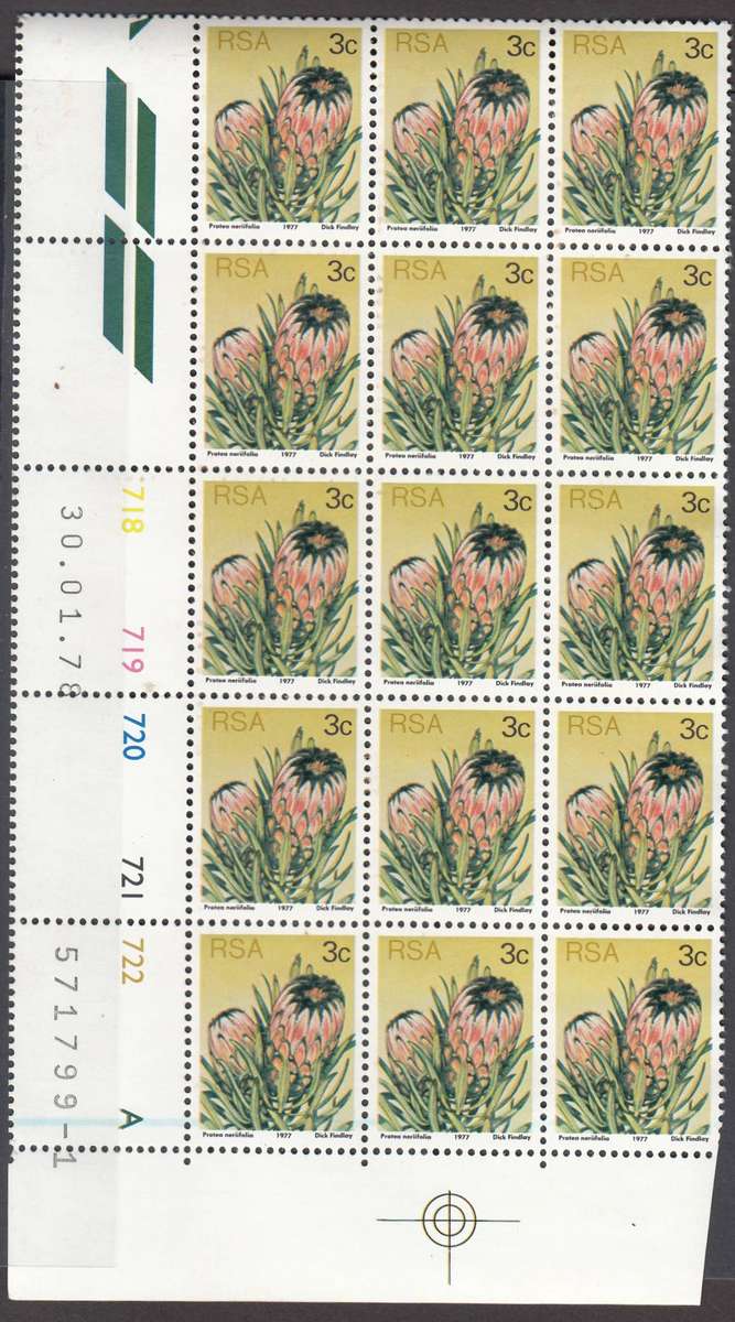 RSA 1978 3rd DEFINITIVE ISSUE 3c EXTENDED CONTROL BLOCK OF 15 PANE A (30-1-1978) MNH (SACC 420)