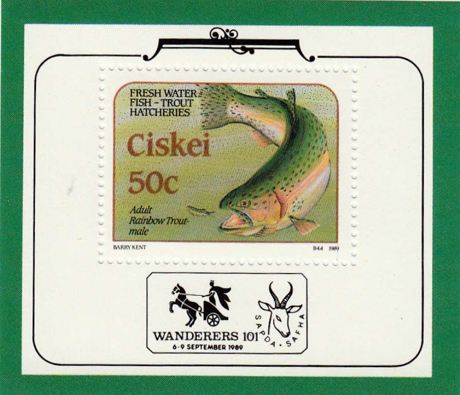 CISKEI 1989: FOUNDATION MIMITURE SHEET TROUT HATCHERIES MNH (SACC 156a)
