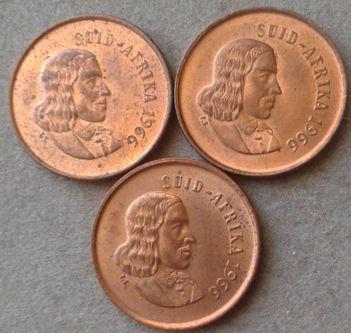 Lot of three 1966 Afrikaans uncirculated 1c coins