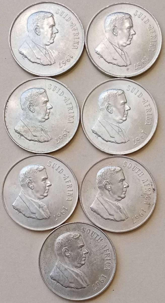 Lot of x7 silver R1 coins (1967)
