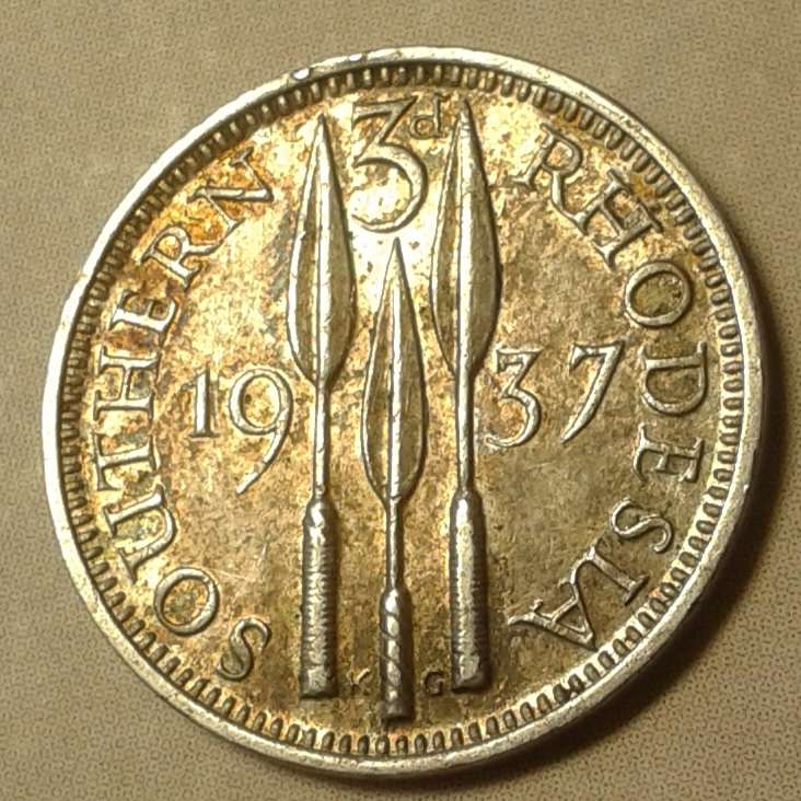1937 Southern Rhodesia sterling silver threepence.