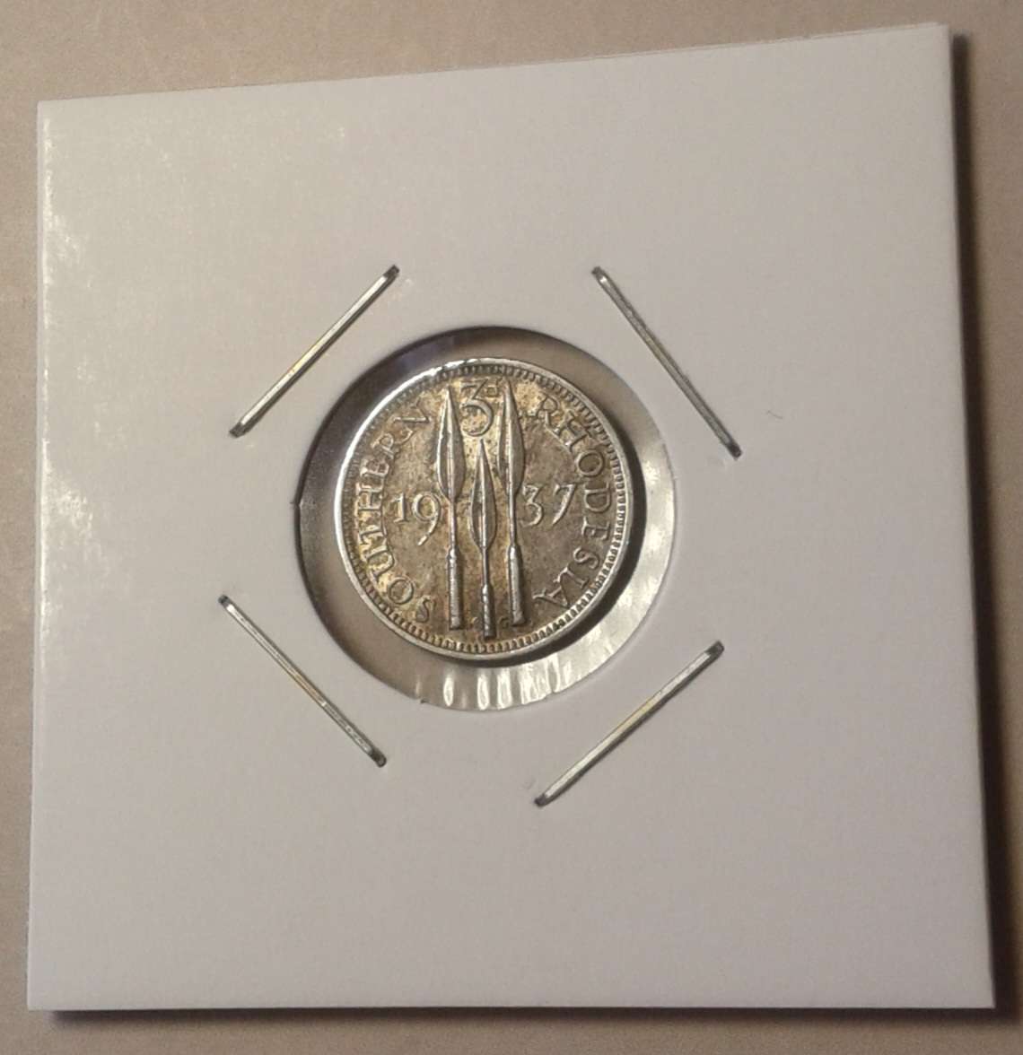 1937 Southern Rhodesia sterling silver threepence.