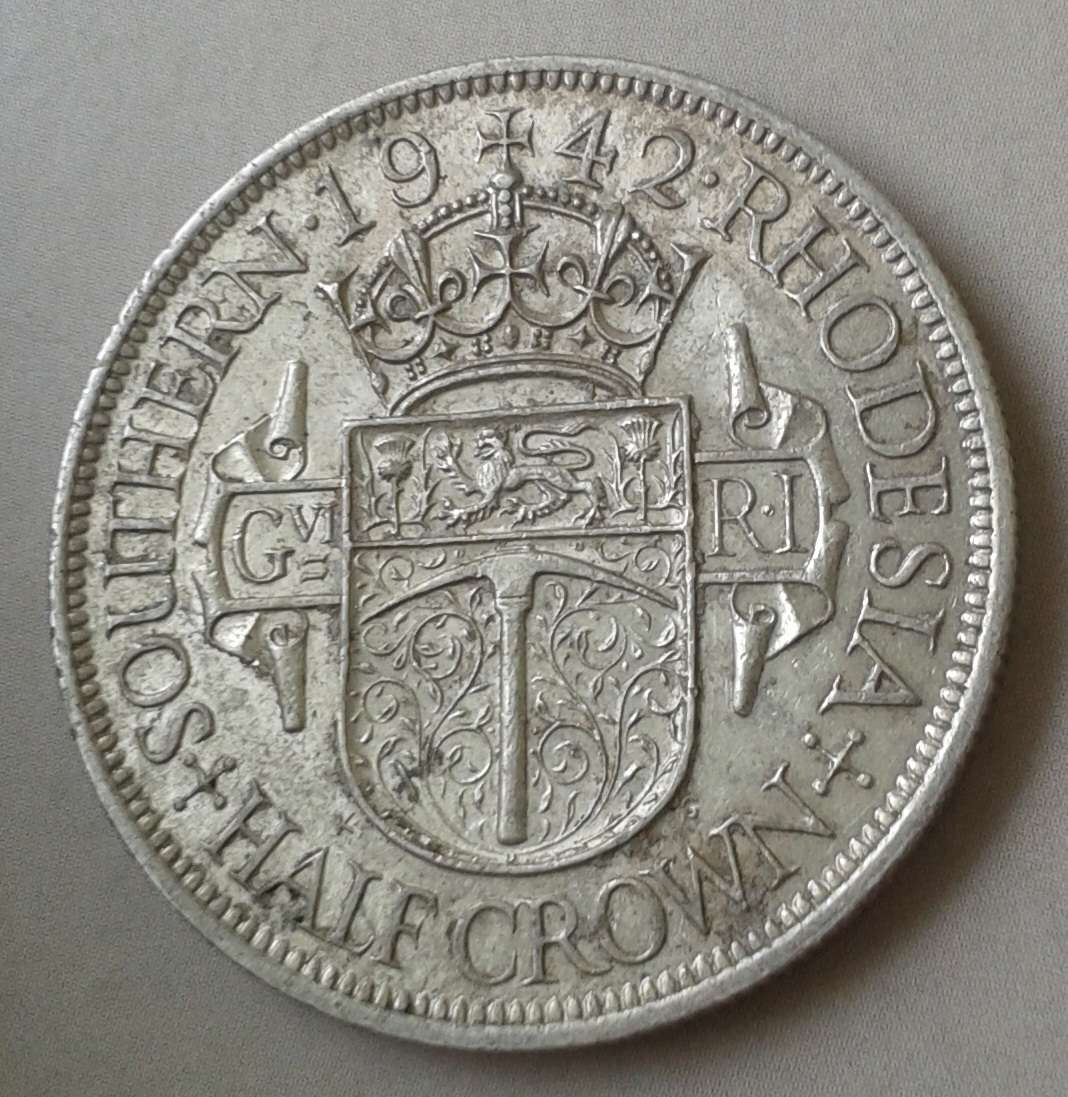 1942 Southern Rhodesia sterling silver half crown