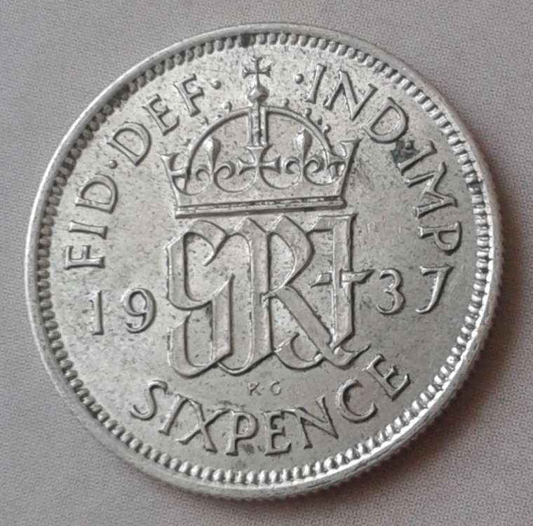High grade 1937 British silver sixpence
