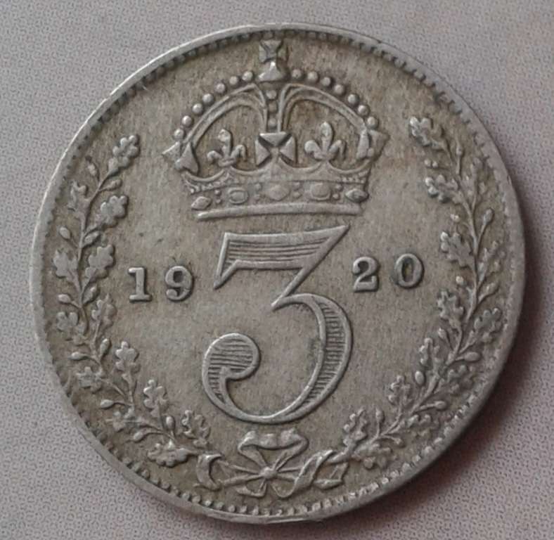 1920 British sterling silver threepence
