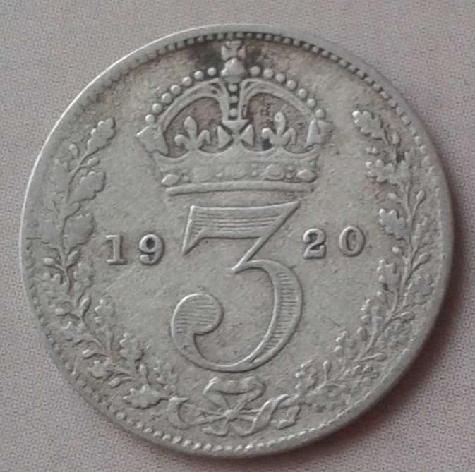 1920 British sterling silver threepence