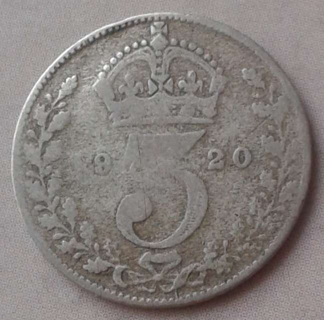 1920 British sterling silver threepence as per images