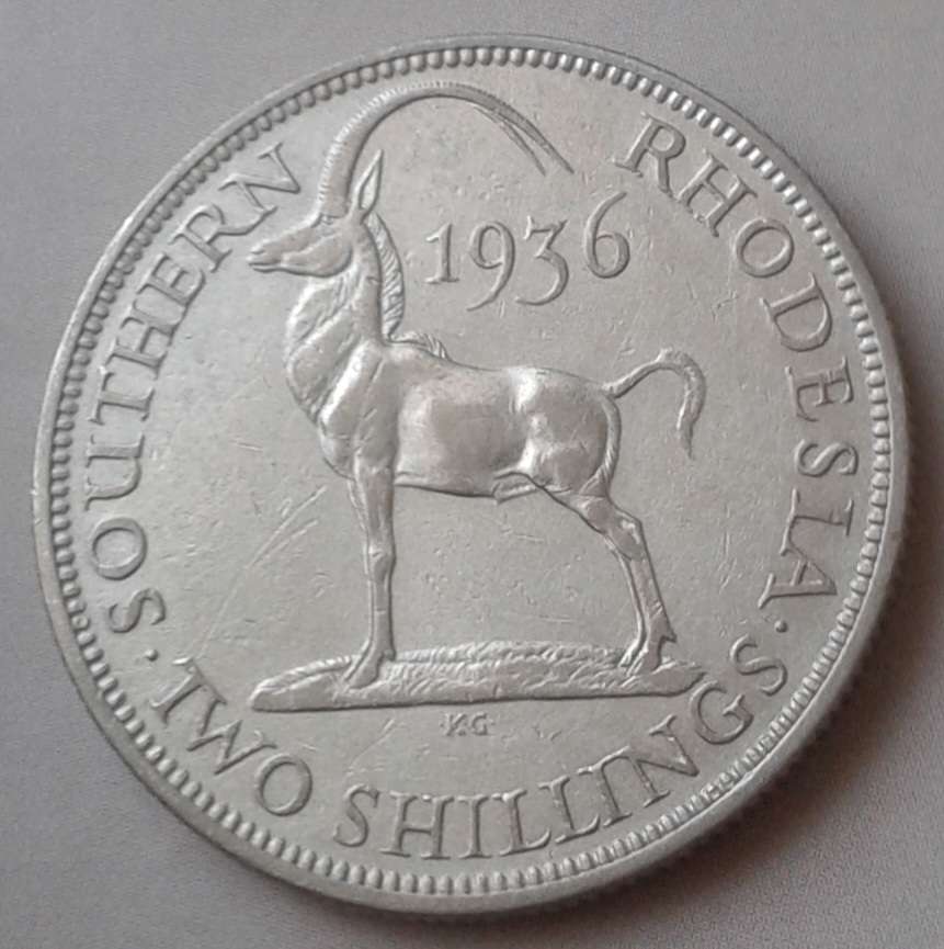 1936 Southern Rhodesia sterling silver 2 Shillings