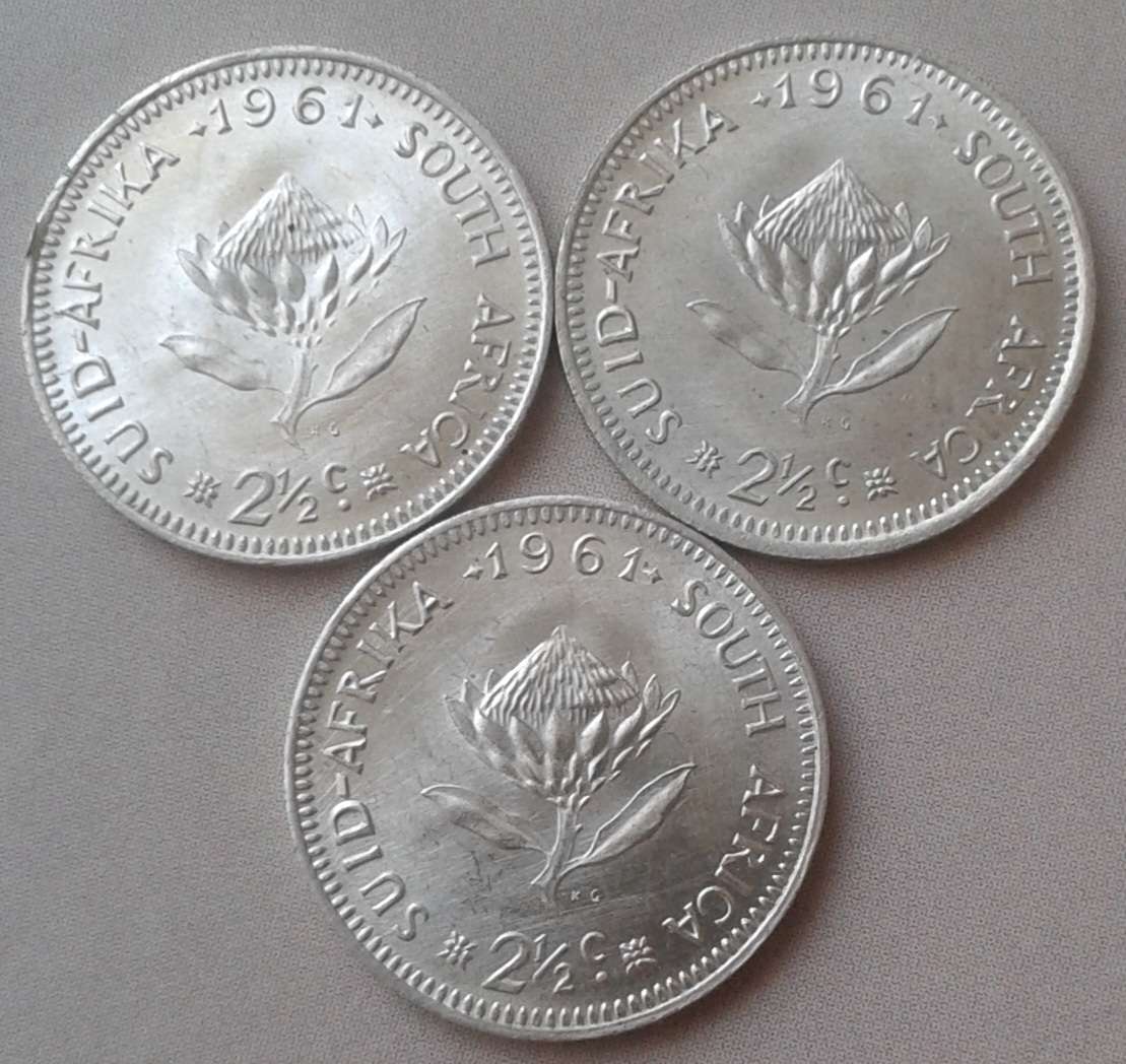 1961 Republic silver 2 1/2c (Uncirculated).