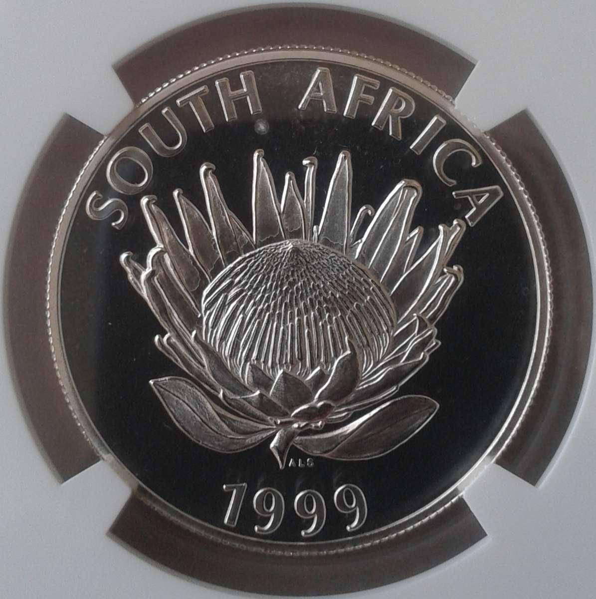 1999 Protea uncirculated Mine Tower silver R1 NGC MS66