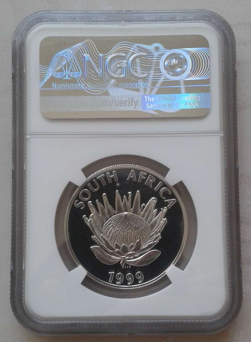 1999 Protea uncirculated Mine Tower silver R1 NGC MS66