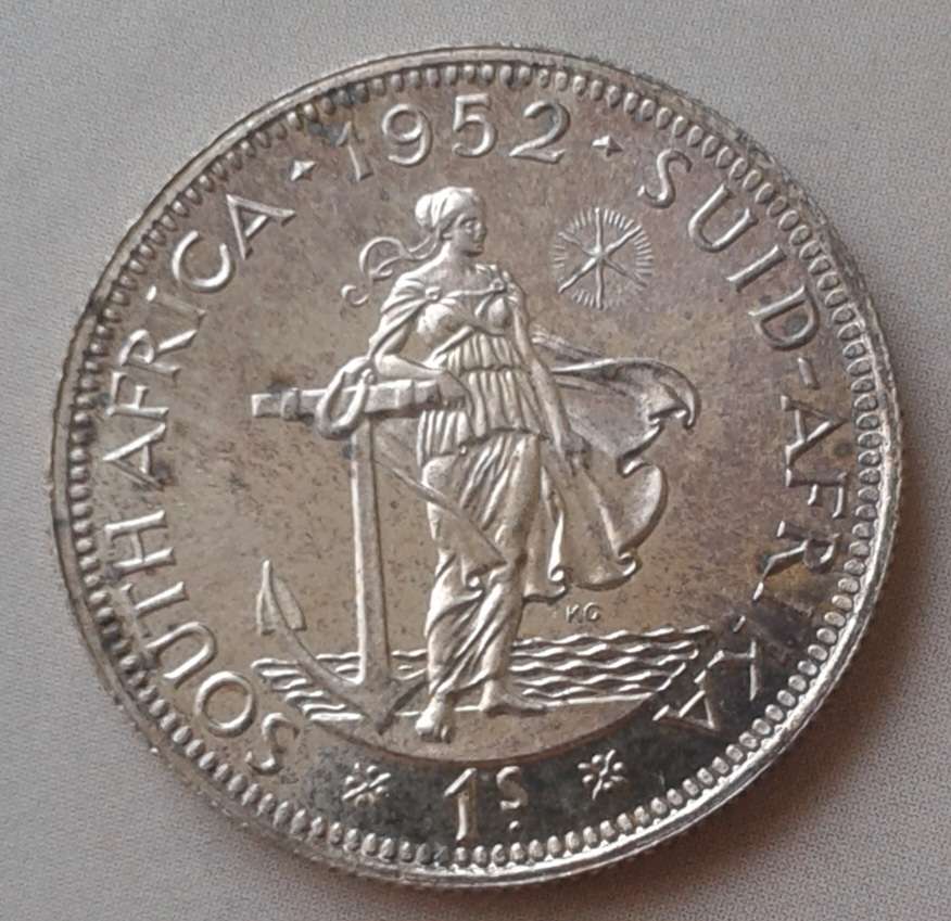 Union 1952 proof silver shilling