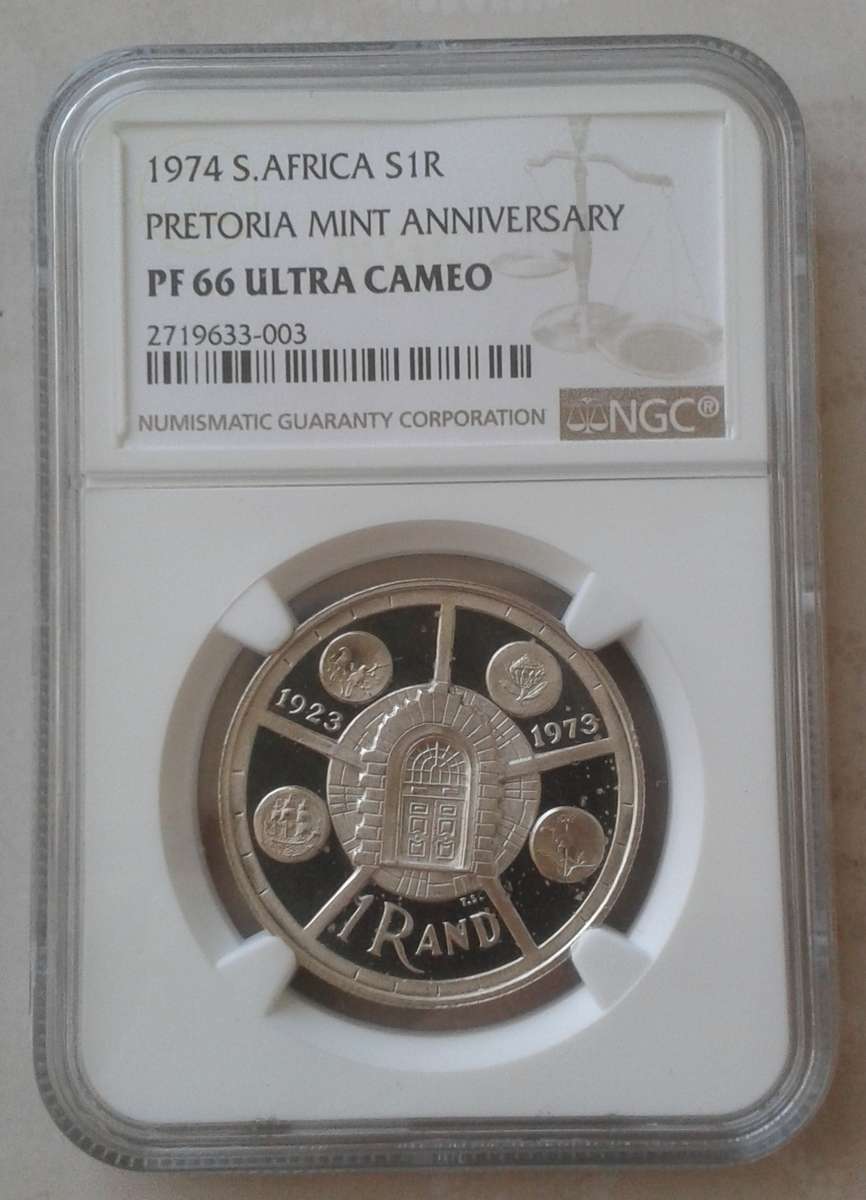 1974 Republic proof silver R1 NGC PF66 Ultra Cameo (Pretoria Mint Anniversary)