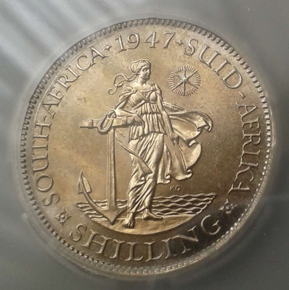 Nice 1947 union proof silver shilling SANGS PF63 (mintage: 2600)