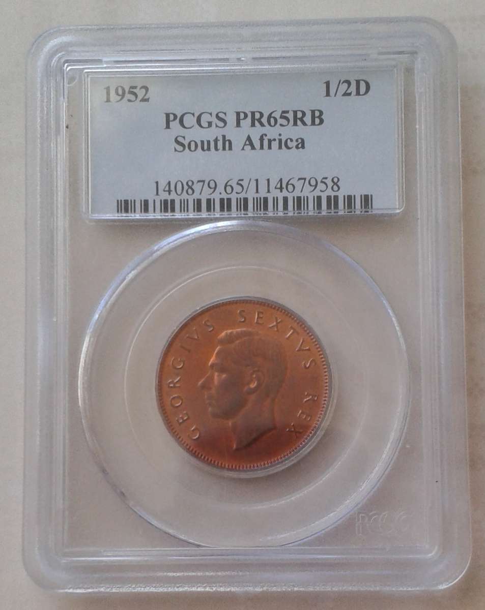 Nice 1952 union proof 1/2 penny PCGS PR65 RB